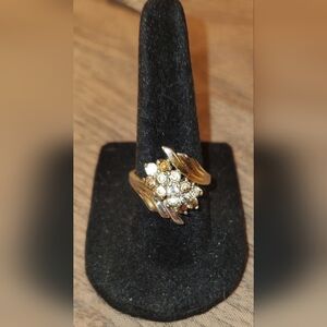 Vintage Round Cut CZ HGE 18k Yellow Cluster Cocktail Ring